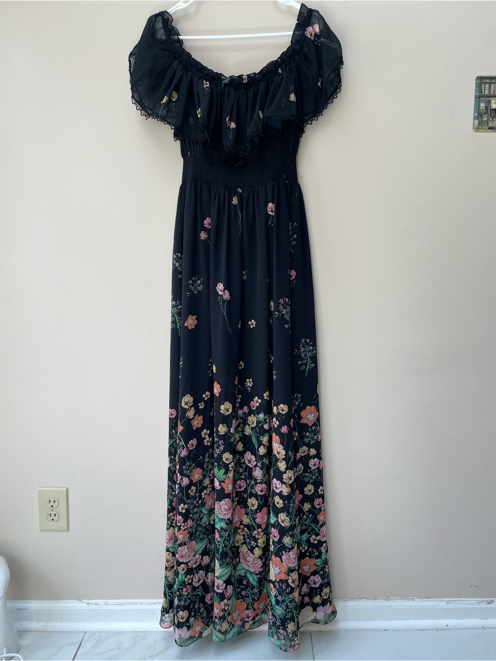 Sachin & Babi Black Floral Nikki Dress Dark Garden Maxi Off Shoulder Size 10 - Picture 4 of 12